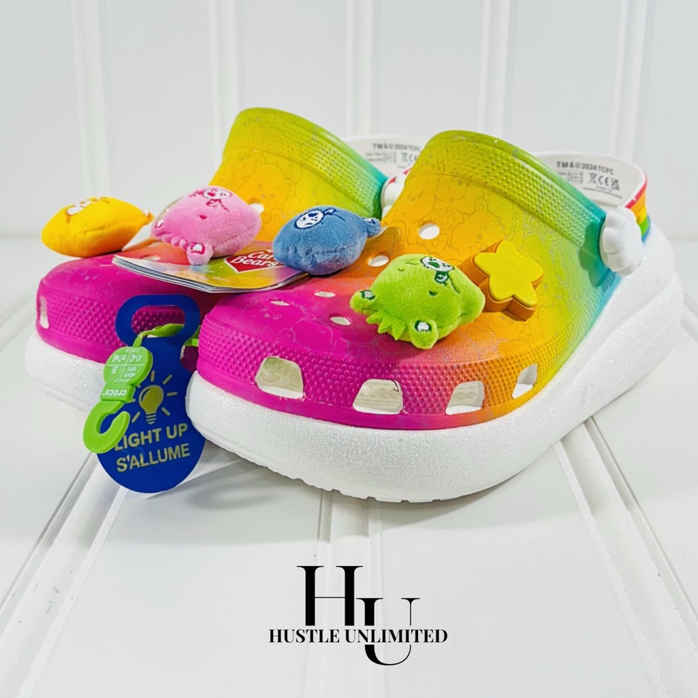 CROCS x Care Bears Crush Clog Rainbow ‘Light Up’ Sandals Women’s 5 Men’s 3